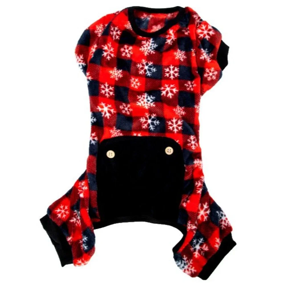 Holiday Pet Dog PJ’s Pajamas Soft XL Red Black White Snowflakes
